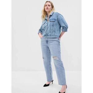 NWT Gap High Rise '90s Deconstructed Loose Straight Leg Jean Light Wash 18/34R
